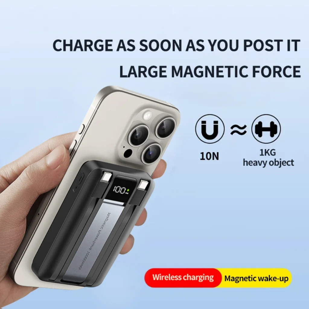 10000mAh Magnetic Wireless Power Bank with Type-C Cable Output and LED Display product image 4
