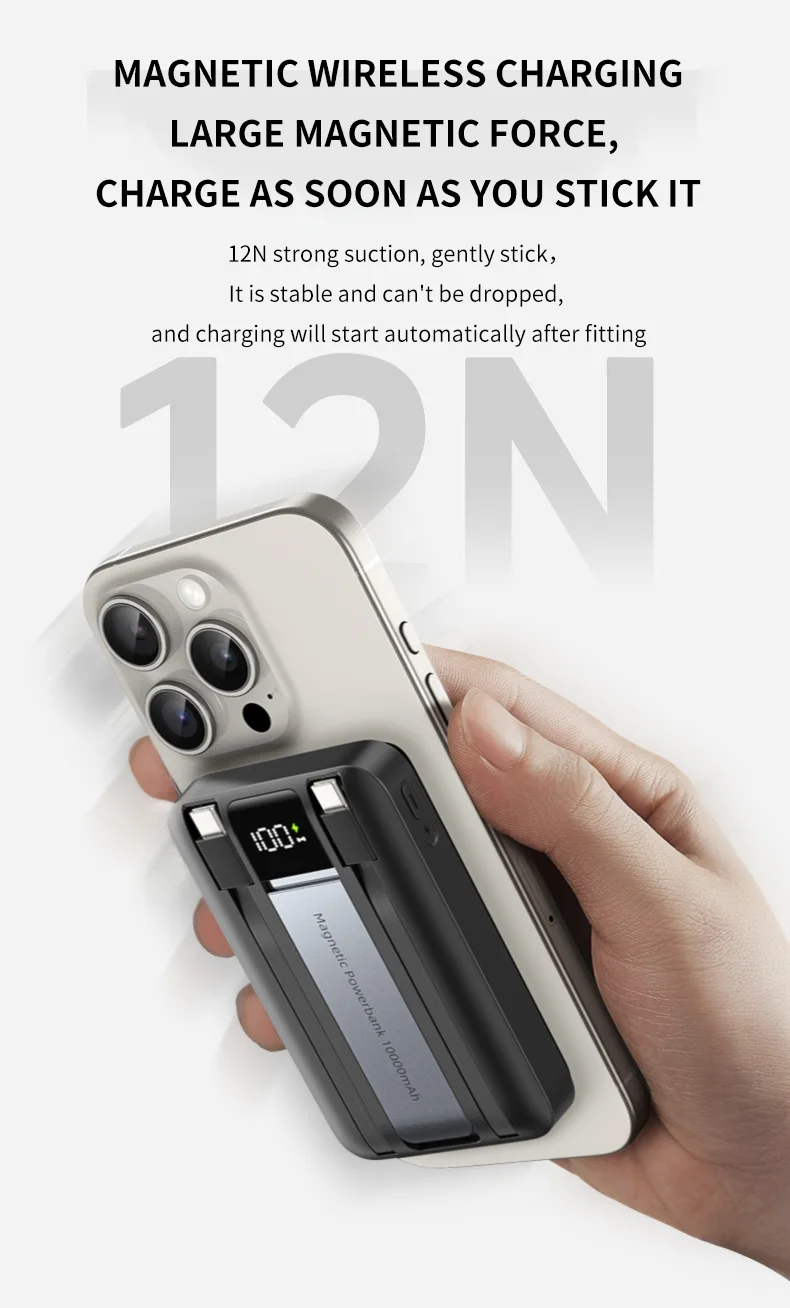 10000mAh Magnetic Wireless Power Bank with Type-C Cable Output and LED Display product image 5