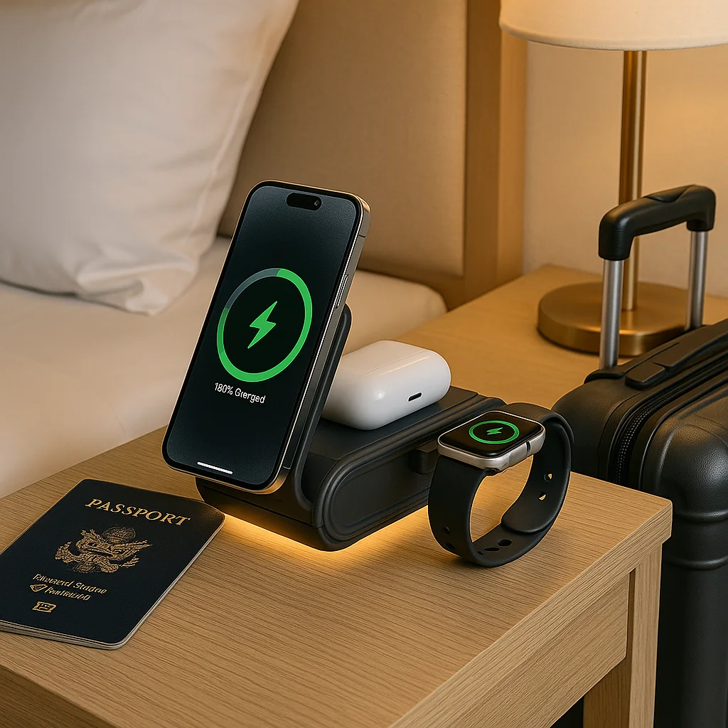 4-in-1 Wireless Fast Charging Station with Foldable Night Light and Magnetic Holder for iPhone, Earbuds, and Watch product image 3