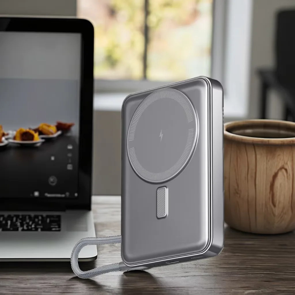 10000mAh Magnetic Power Bank with Foldable Stand and Built-In Cables for Android and iPhone product image 5