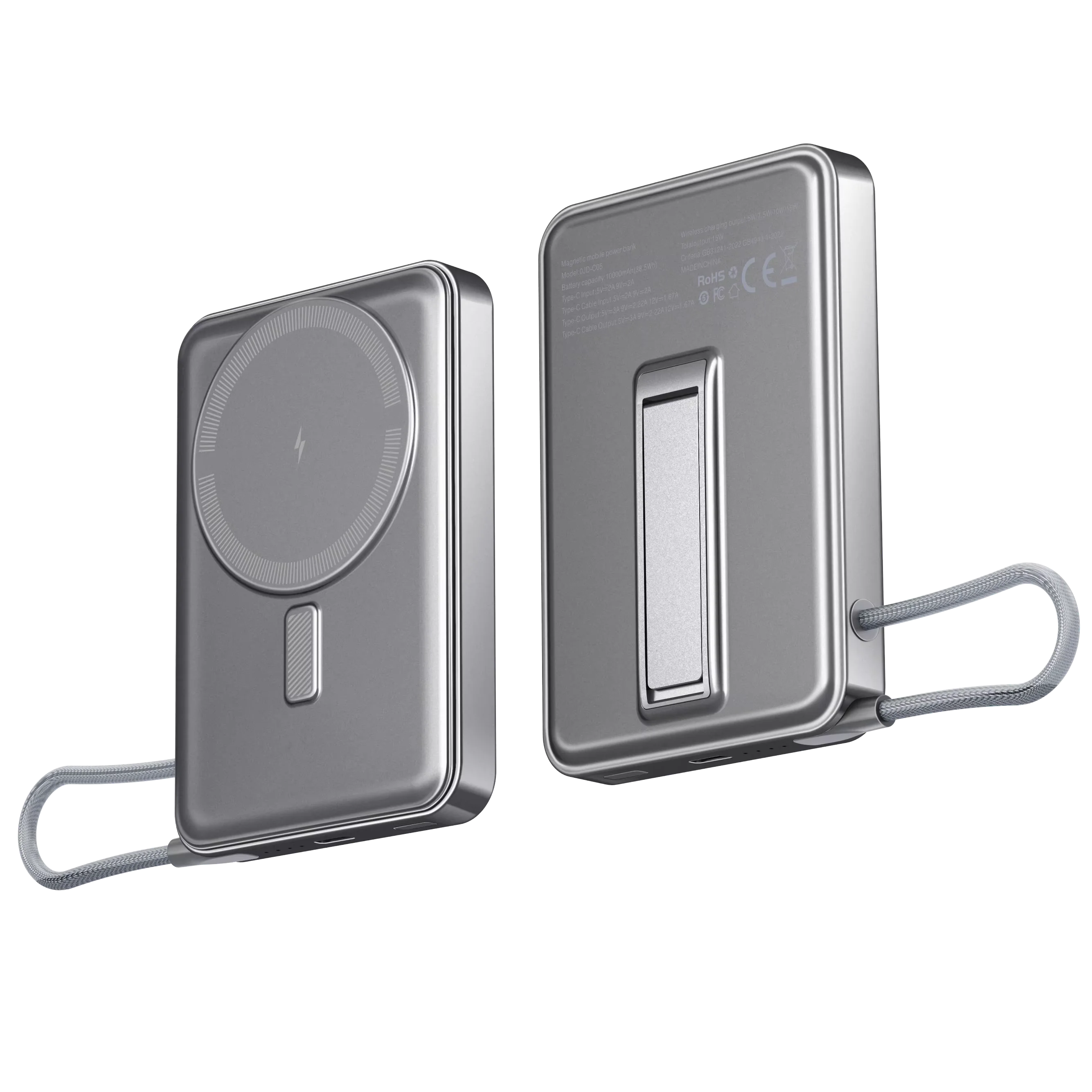 10000mAh Magnetic Power Bank with Foldable Stand and Built-In Cables for Android and iPhone product image 6