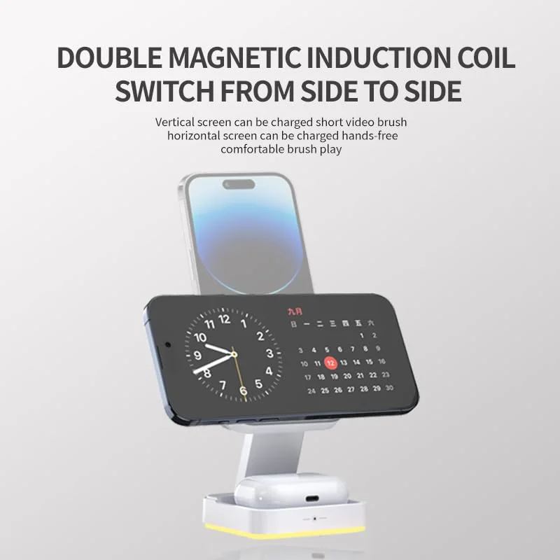 3-in-1 Foldable 15W Wireless Charging Station with Magnetic Alignment, QC3.0, Type-C Input product image 3