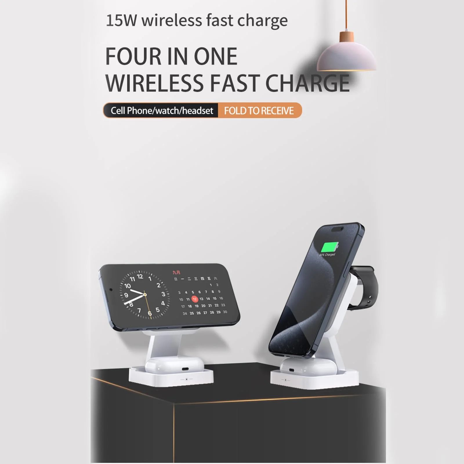 3-in-1 Foldable 15W Wireless Charging Station with Magnetic Alignment, QC3.0, Type-C Input product image 4