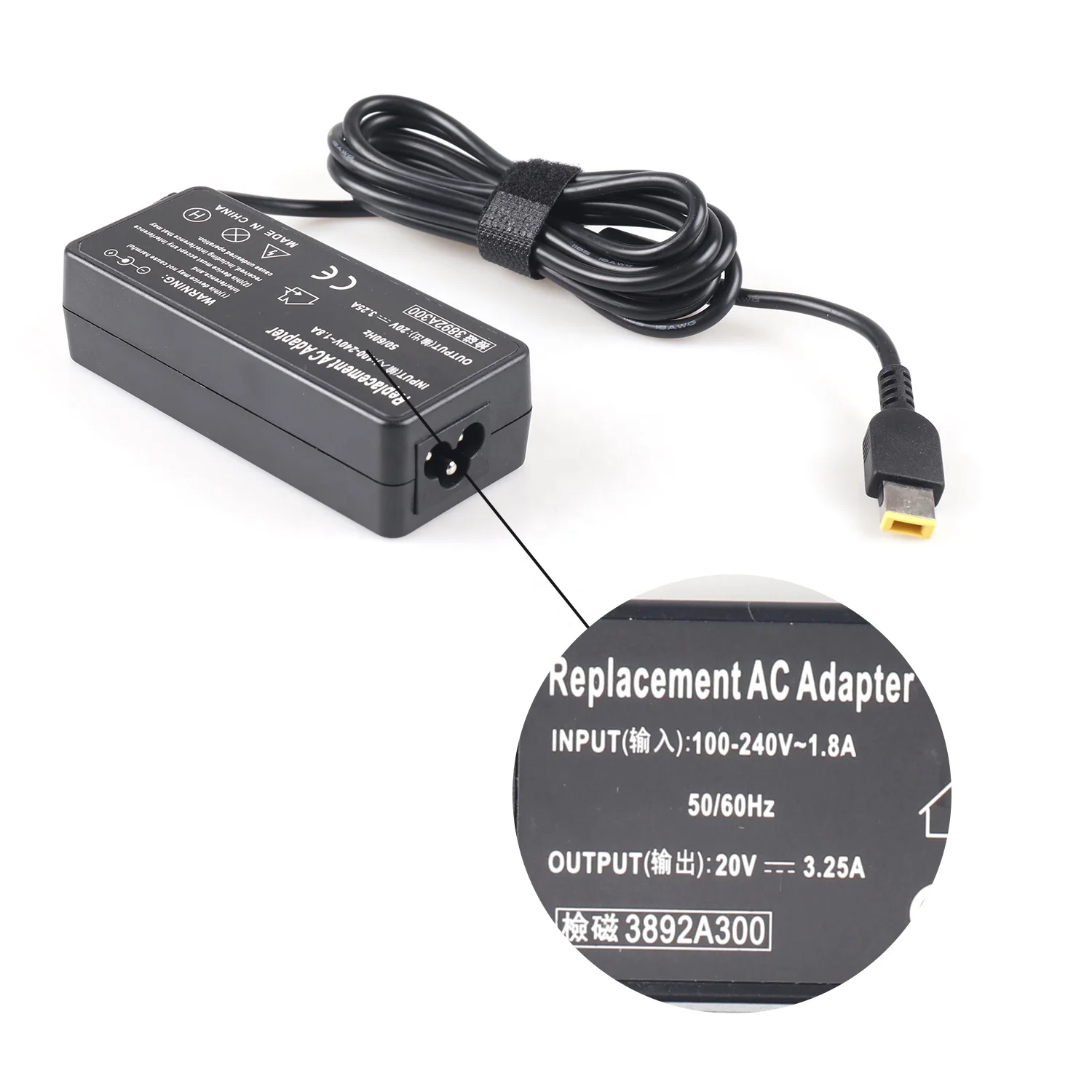 65 W Laptop Adapter for Lenovo ThinkPad – 20V 3.25A Yellow Square Tip product image 6
