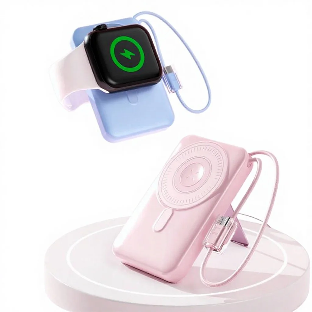 Factory 10000mAh Magnetic Wireless Power Bank 22.5W with Foldable Stand and LED Display for iPhone/Watch