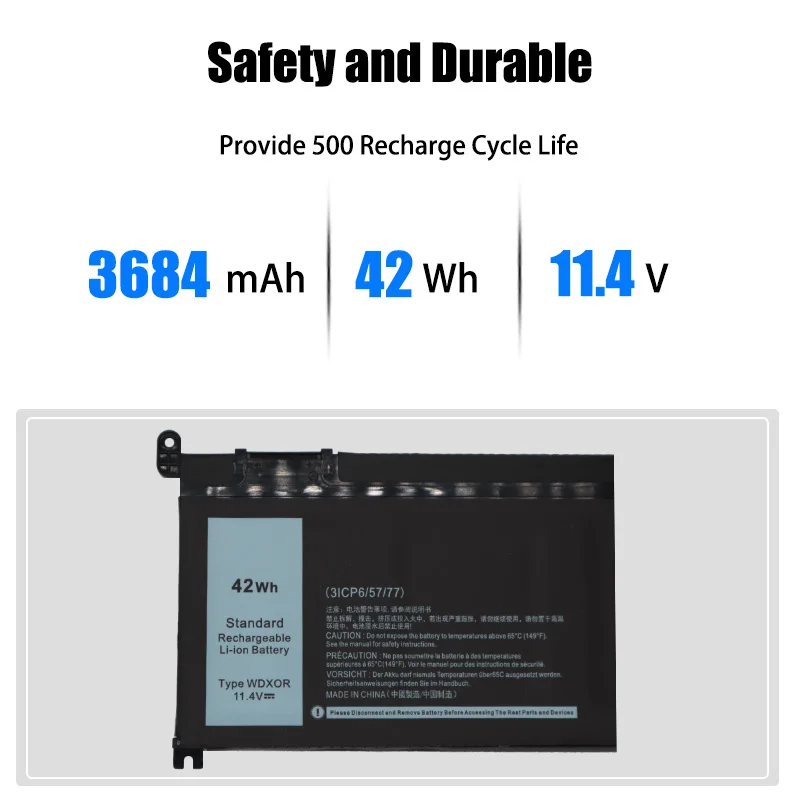 11.4V 42Wh WDXOR Laptop Battery for Dell Inspiron 13-5000, 15-5000, 15-7000, 17-5000 Series product image 3