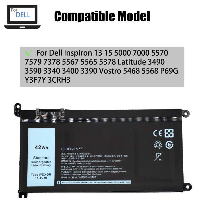 11.4V 42Wh WDXOR Laptop Battery for Dell Inspiron 13-5000, 15-5000, 15-7000, 17-5000 Series product image 4