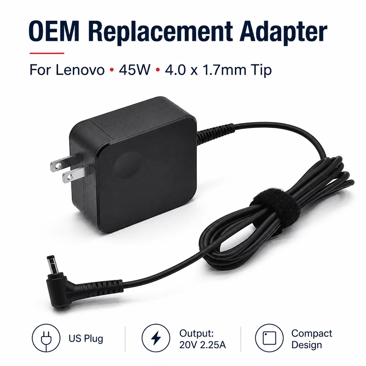 Lenovo 45W Laptop Power Adapter (20V 2.25A, 4.0*1.7mm Tip) – Direct Manufacturer